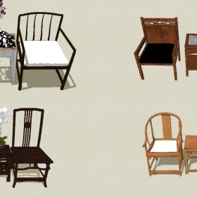 Sketchup室内设计新中式单椅 椅子边几草图大师家装中式su模型20210623中式新中式单...